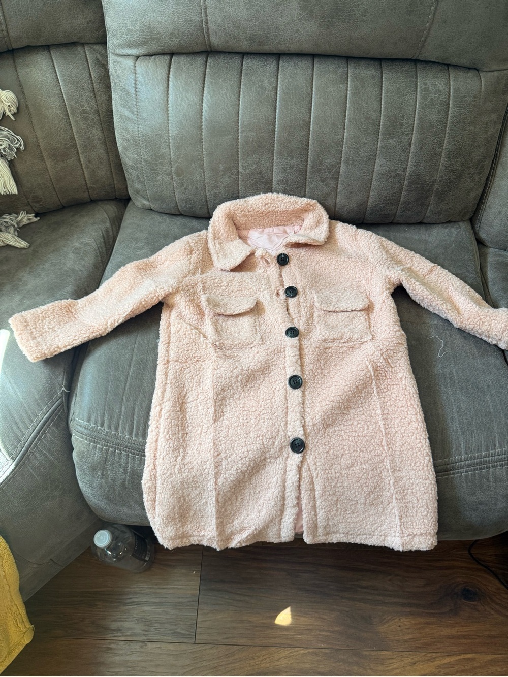 Little girls Button-Up Teddy jacket in Blush Pink